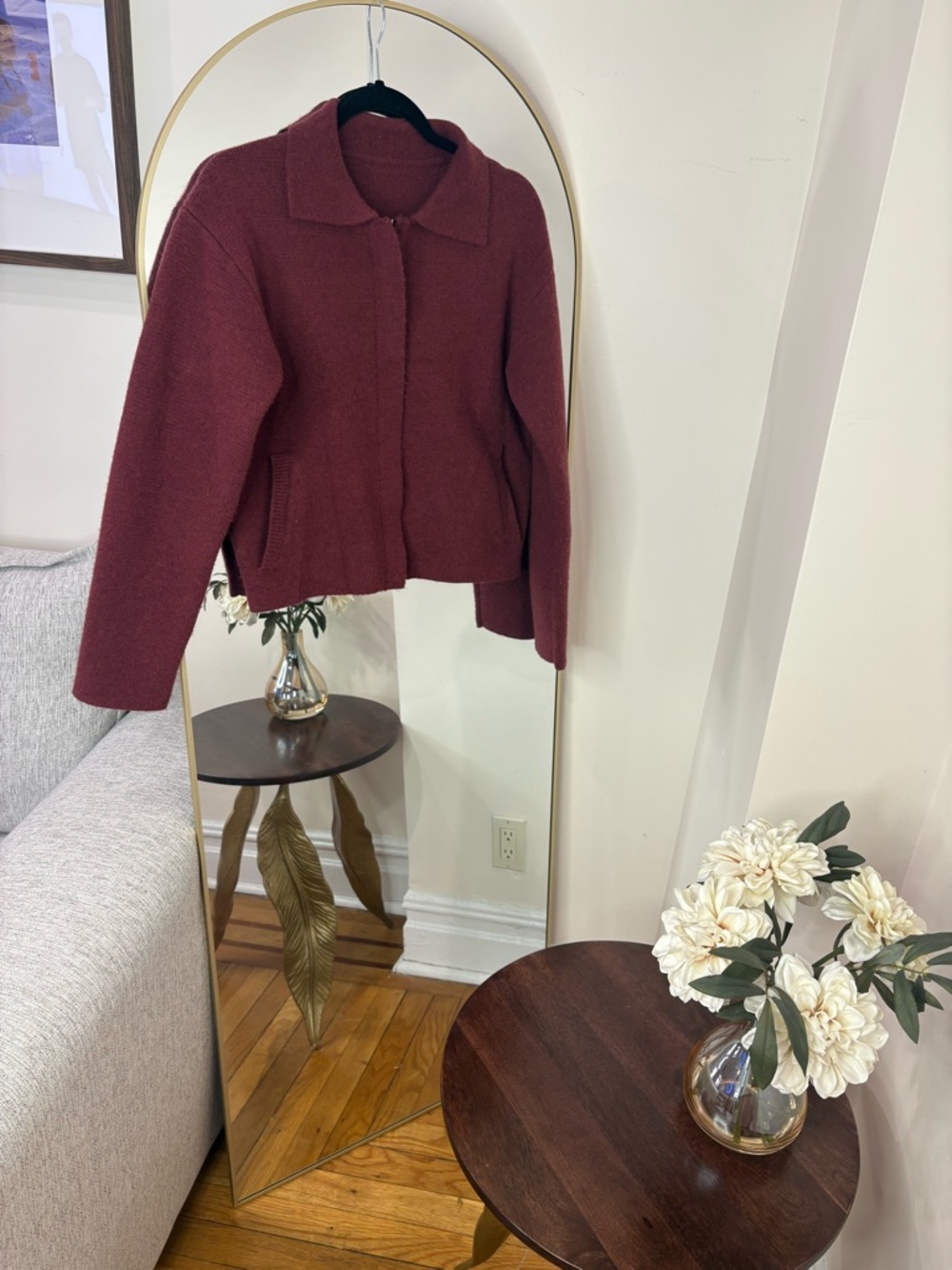 COMMENSE long sleeve Women's Burgundy Collared zip up sweater
